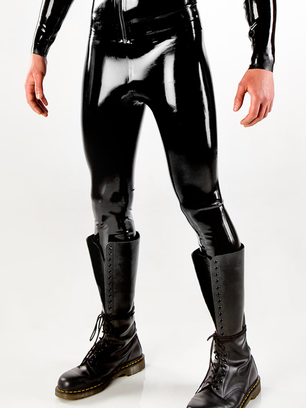 New Latex men's legging in black with two red stripes crotch zip